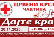 Добровољно давање крви 20. новембра у Чајетини